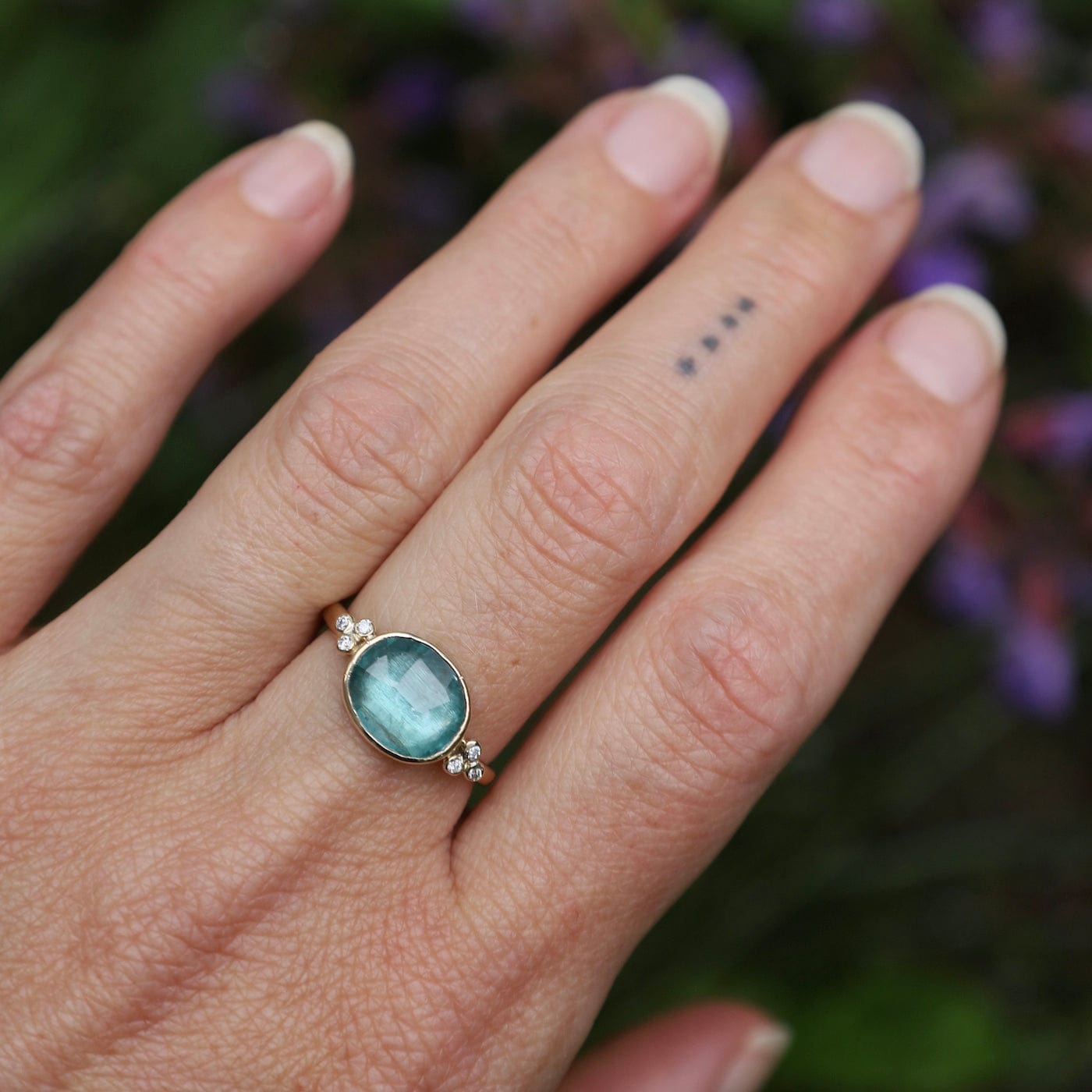 RNG-14K Ocean Kyanite Ring With Diamond Clusters In 14 Yel