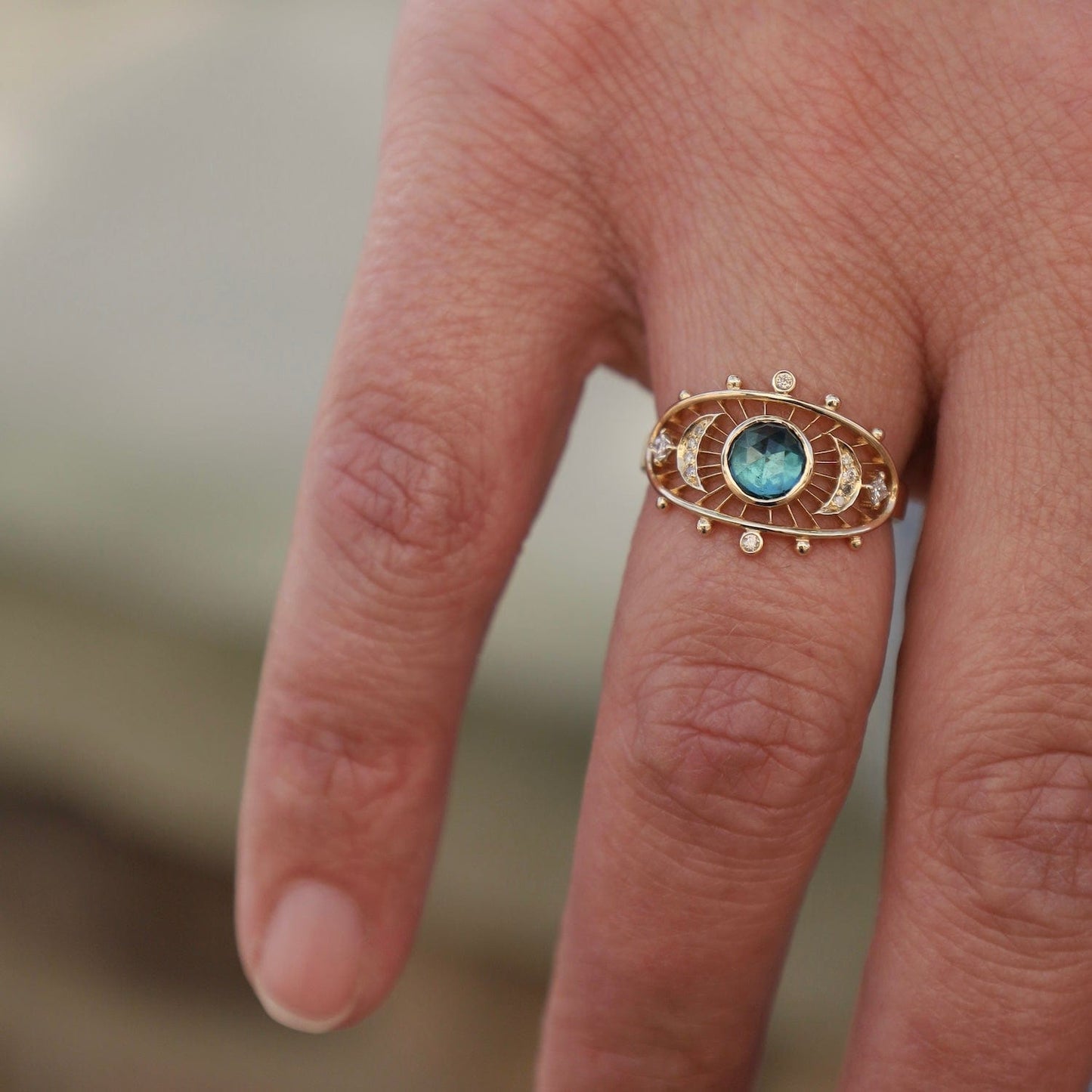 One of a Kind Blue Green Tourmaline Dream Maker Eye Ring