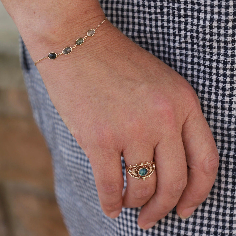 
                      
                        RNG-14K One of a Kind Blue Green Tourmaline Dream Maker Eye Ring
                      
                    