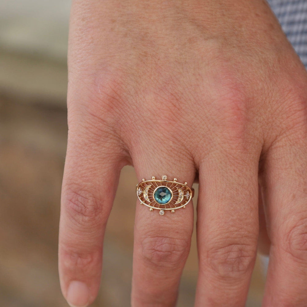 
                      
                        RNG-14K One of a Kind Blue Green Tourmaline Dream Maker Eye Ring
                      
                    