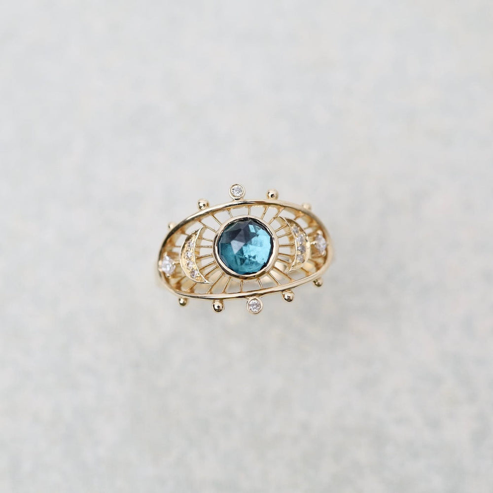 
                      
                        RNG-14K One of a Kind Blue Green Tourmaline Dream Maker Eye Ring
                      
                    