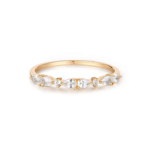 RNG-14K Pear & Round White Sapphire Half-Eternity Ring