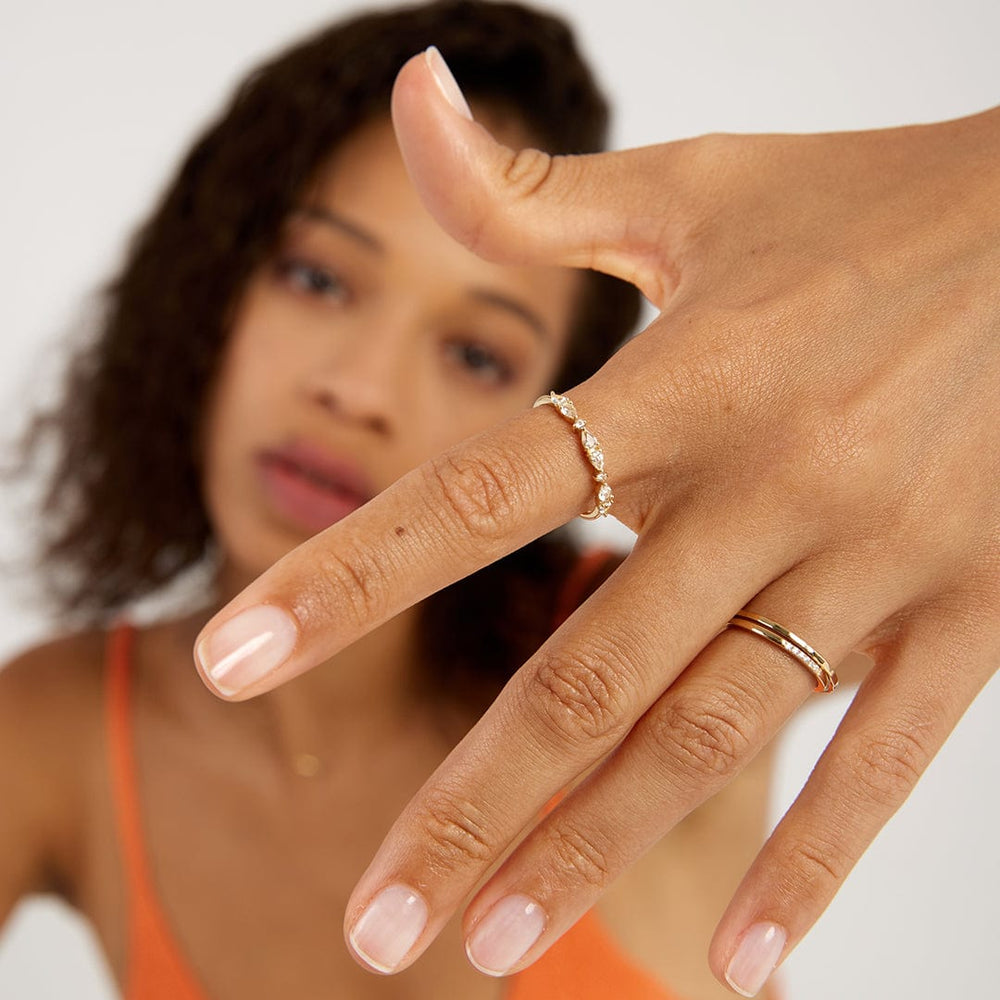 RNG-14K Pear & Round White Sapphire Half-Eternity Ring