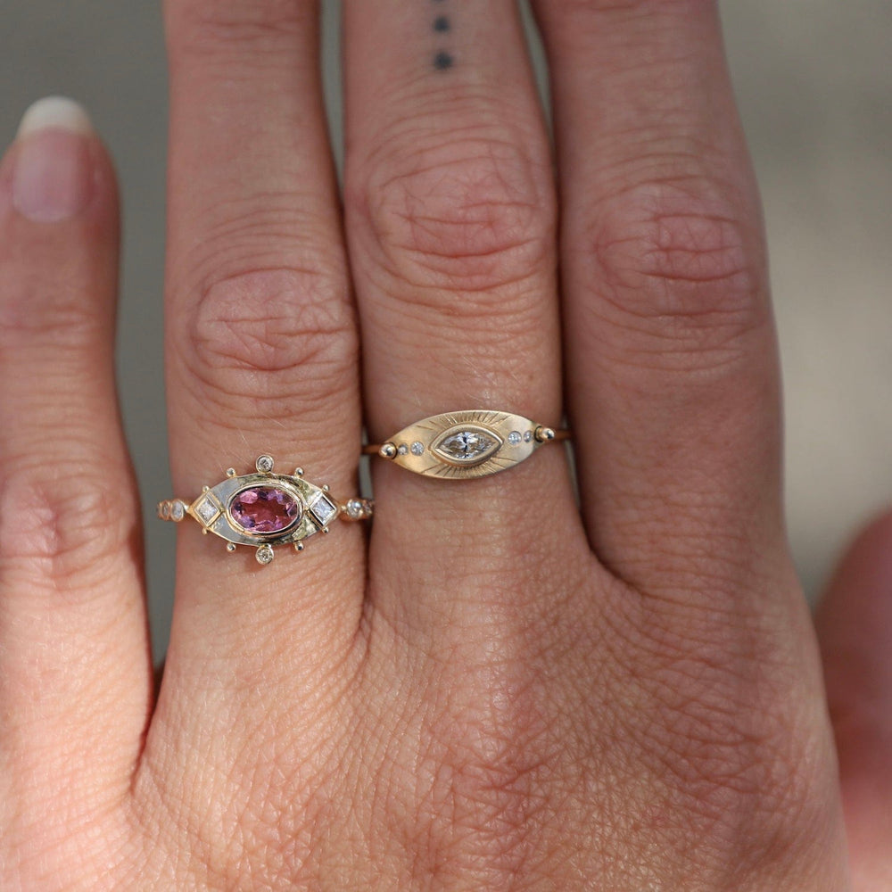 
                      
                        RNG-14K Pink Tourmaline & Diamonds Eye Ring
                      
                    