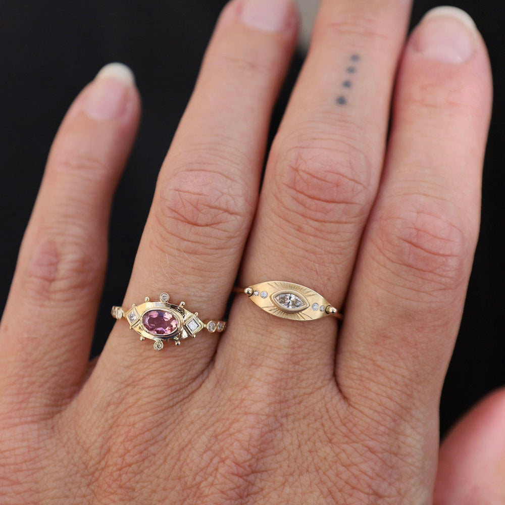 
                      
                        RNG-14K Pink Tourmaline & Diamonds Eye Ring
                      
                    