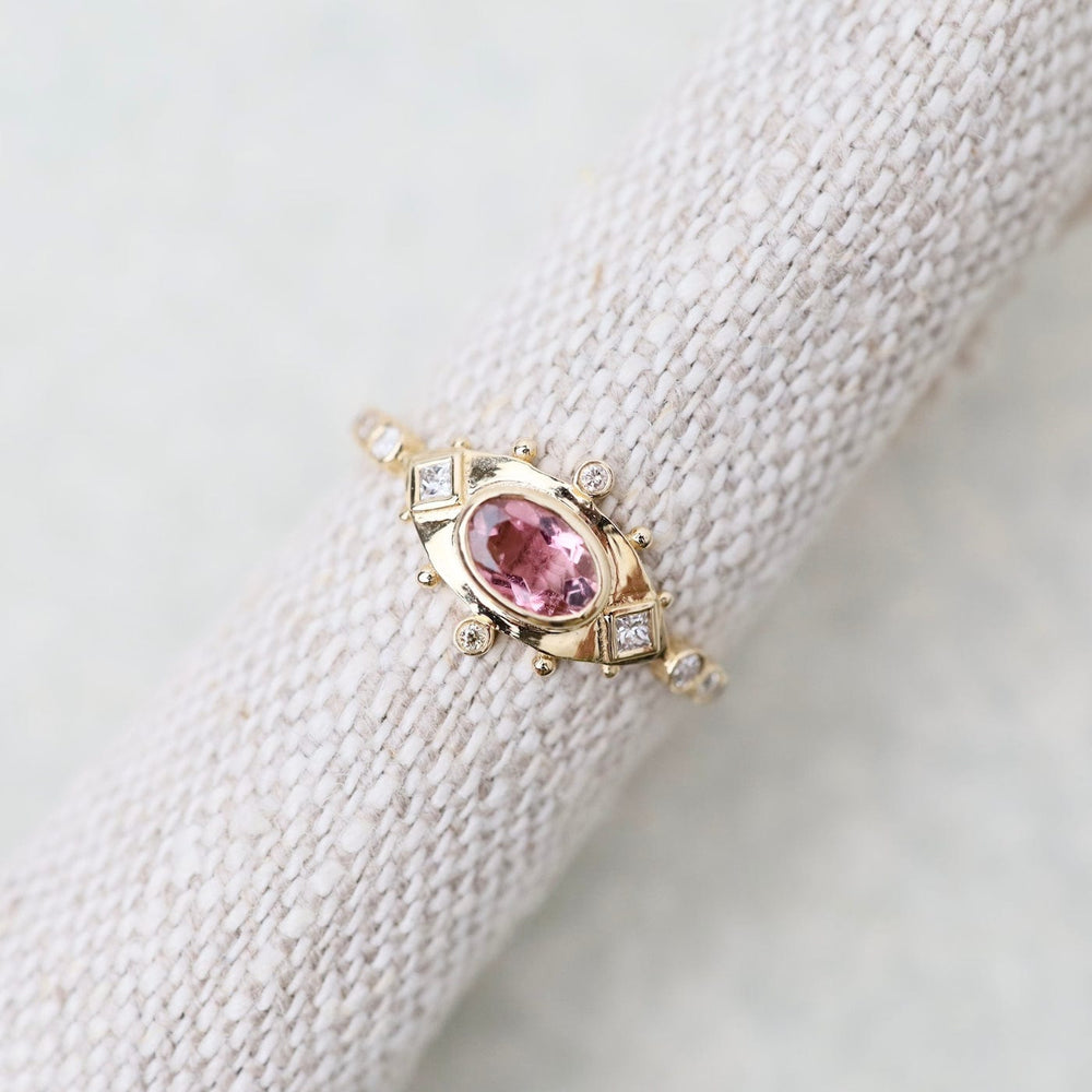 
                      
                        RNG-14K Pink Tourmaline & Diamonds Eye Ring
                      
                    