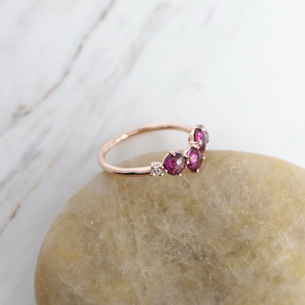 
                  
                    RNG-14K Rose Gold 4mm Round Rhodolite Ring
                  
                