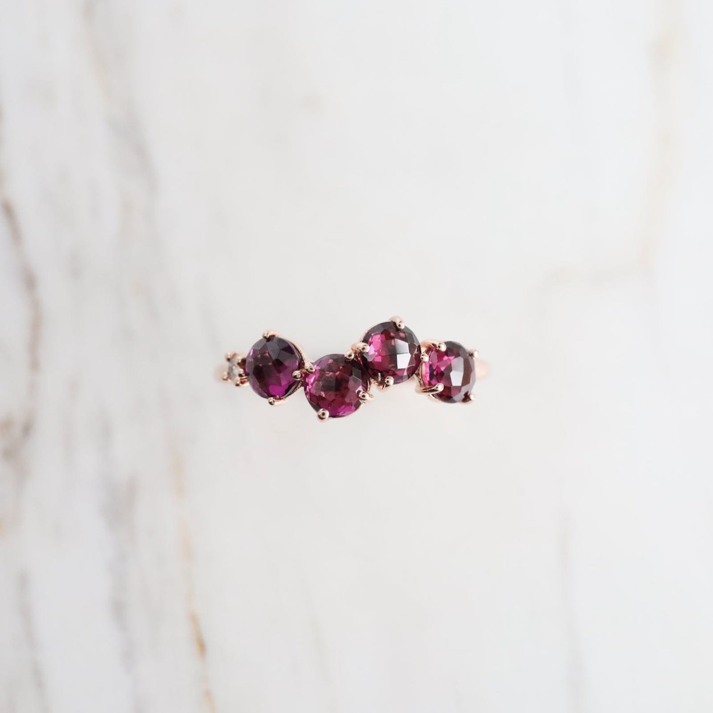 RNG-14K Rose Gold 4mm Round Rhodolite Ring