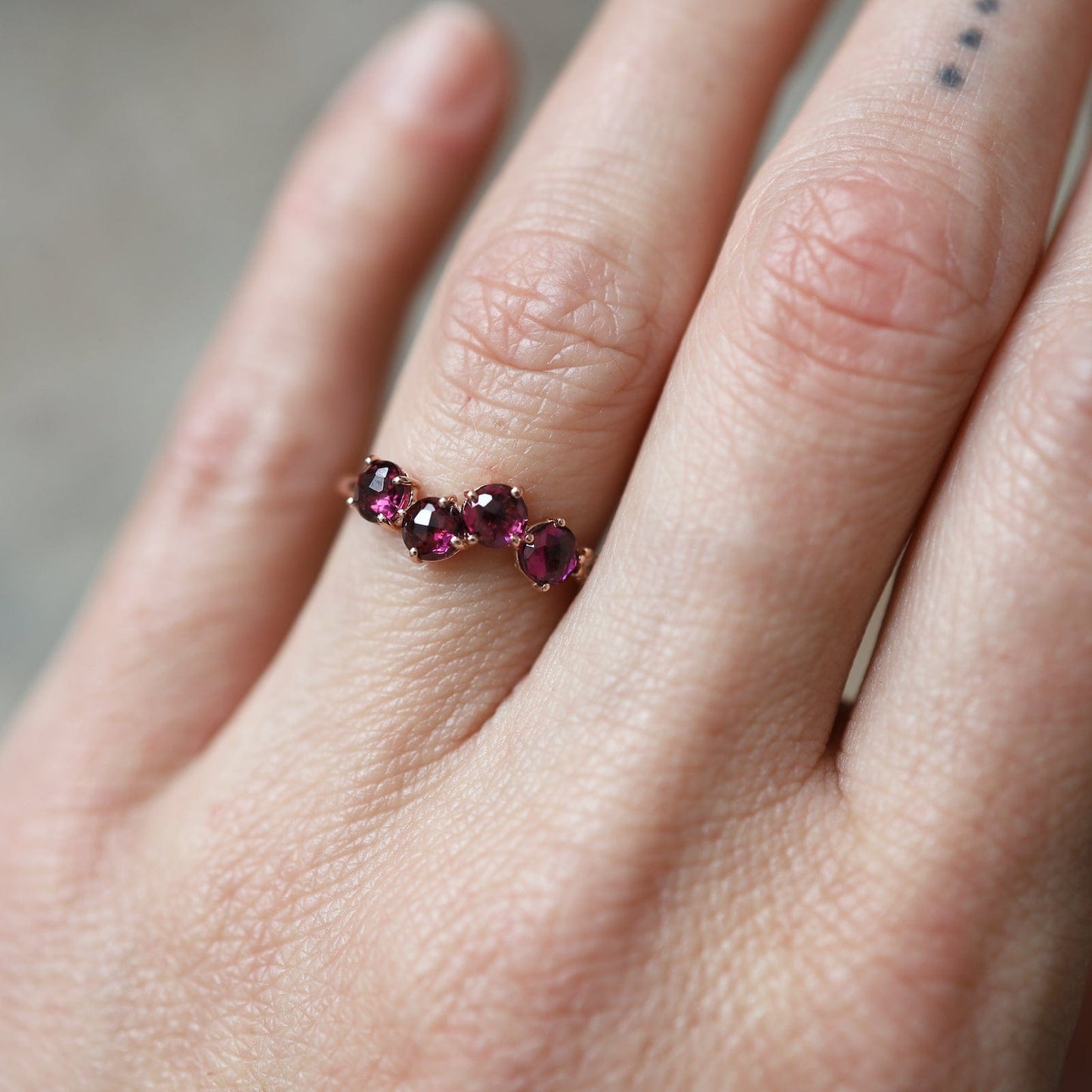 RNG-14K Rose Gold 4mm Round Rhodolite Ring