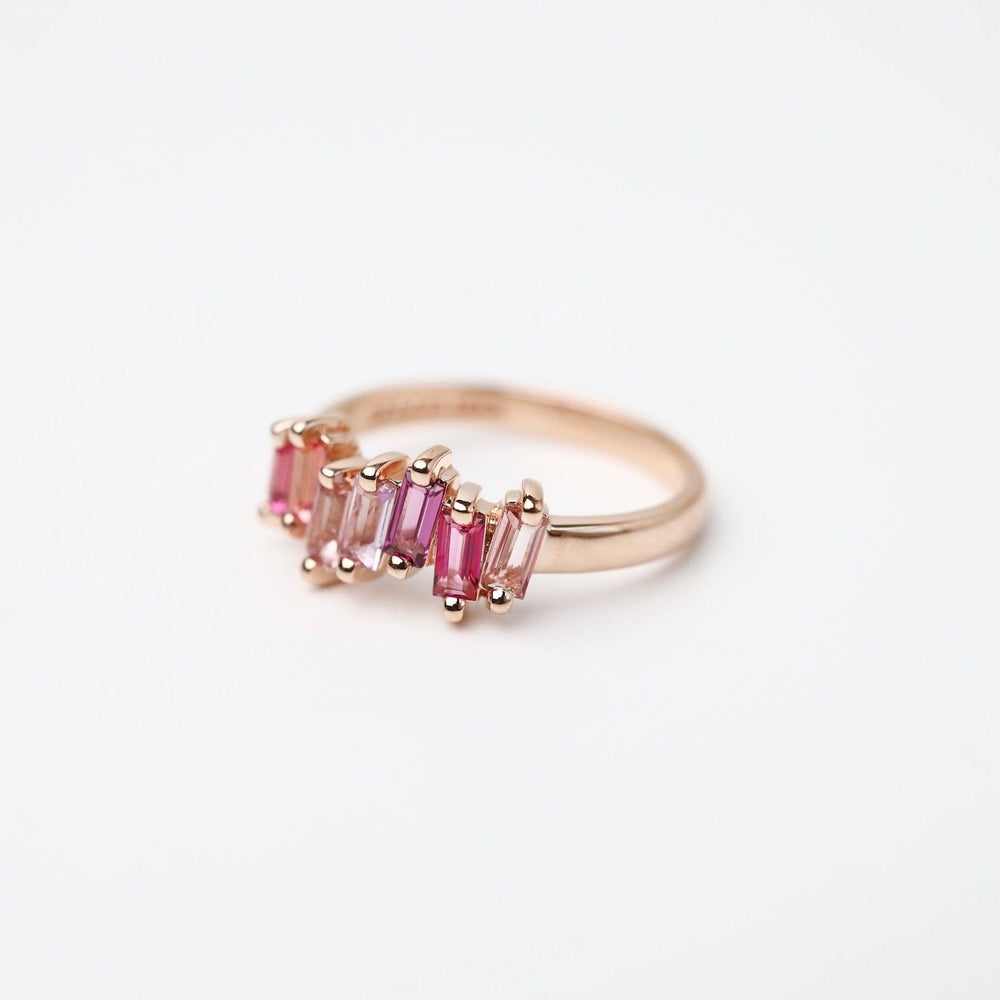 
                  
                    RNG-14K Rose Gold Fireworks Mixed Pink Half Band
                  
                