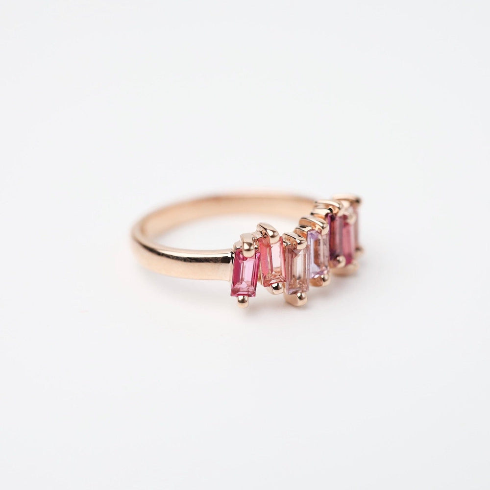 
                  
                    RNG-14K Rose Gold Fireworks Mixed Pink Half Band
                  
                