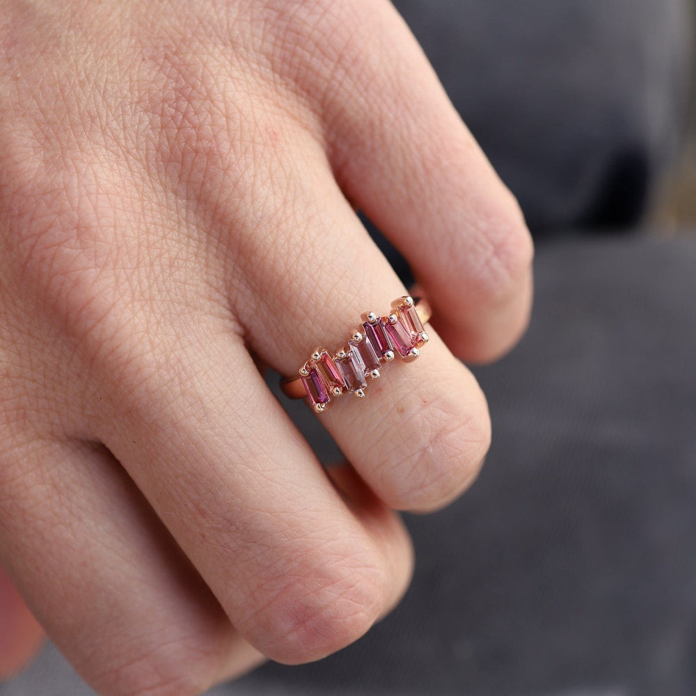 
                  
                    RNG-14K Rose Gold Fireworks Mixed Pink Half Band
                  
                