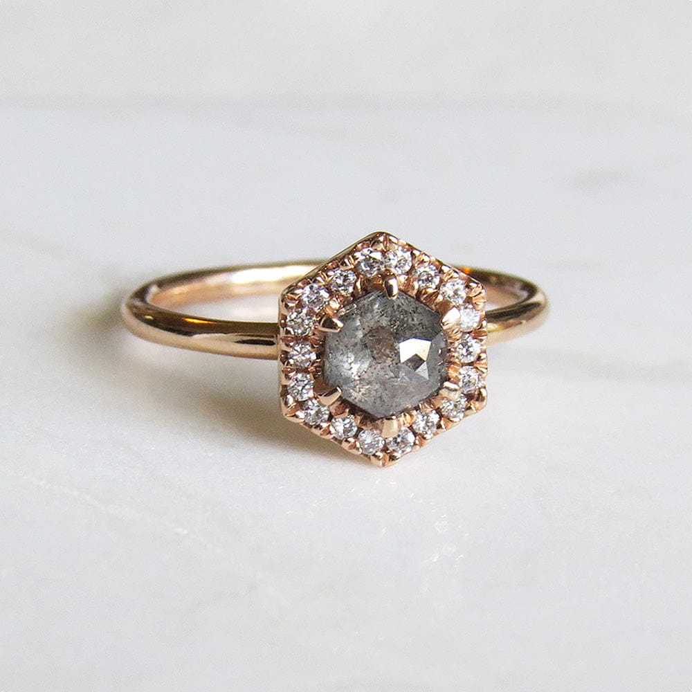 RNG-14K ROSE GOLD HEXAGON HALO RING