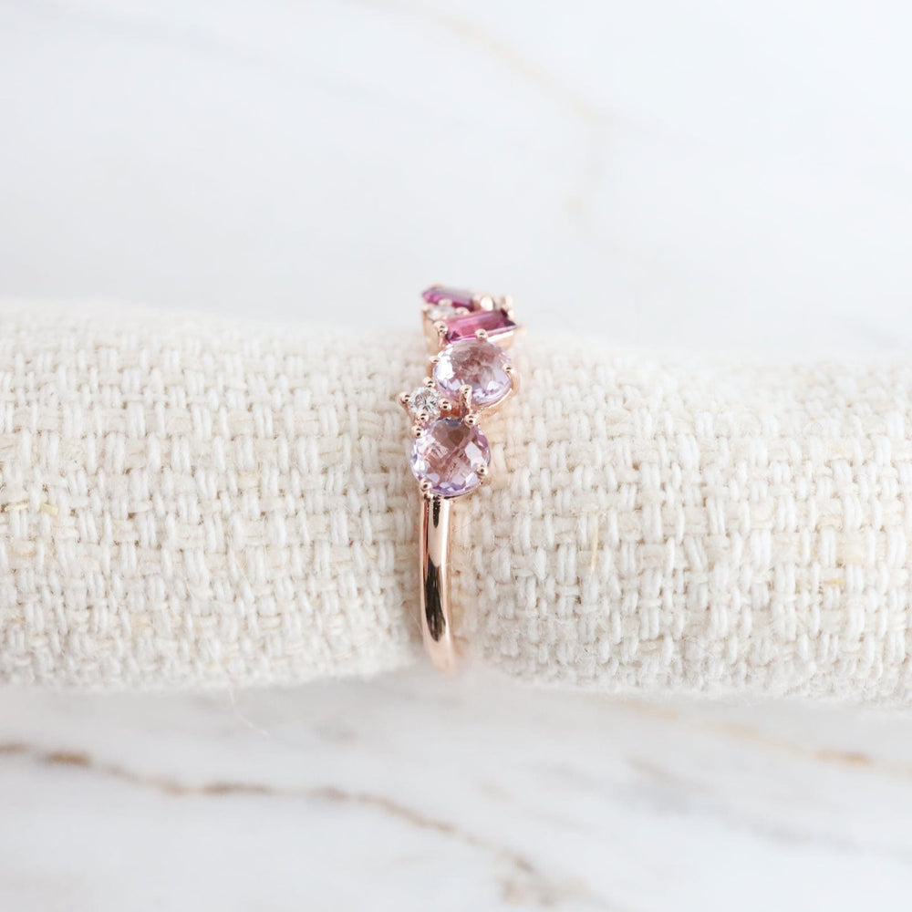 
                  
                    RNG-14K Rose Gold Mixed Cut Rose de France & Rhodolite Ring
                  
                