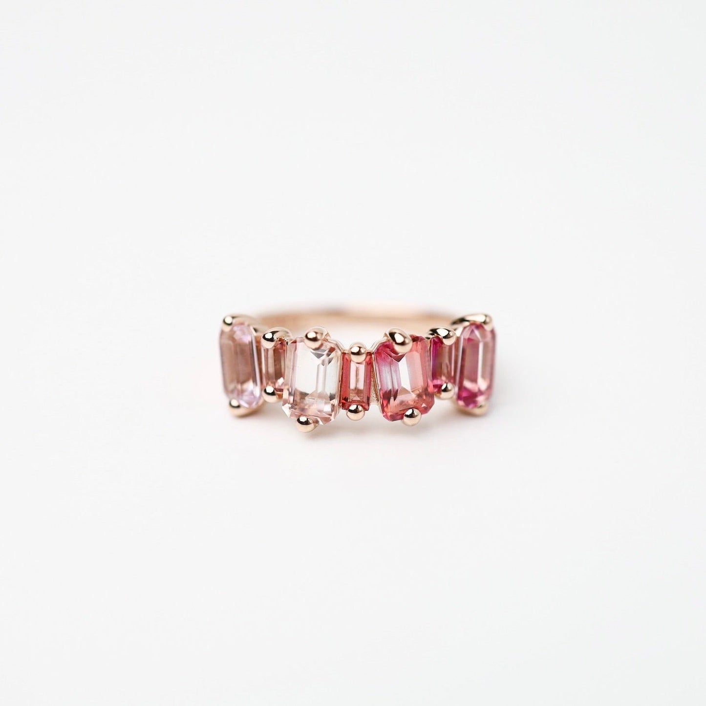 RNG-14K Rose Gold Mixed Pink Topaz Half Band Ring