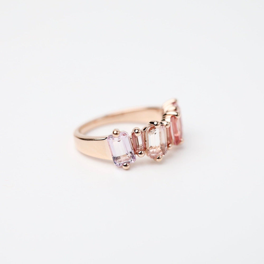 
                  
                    RNG-14K Rose Gold Mixed Pink Topaz Half Band Ring
                  
                