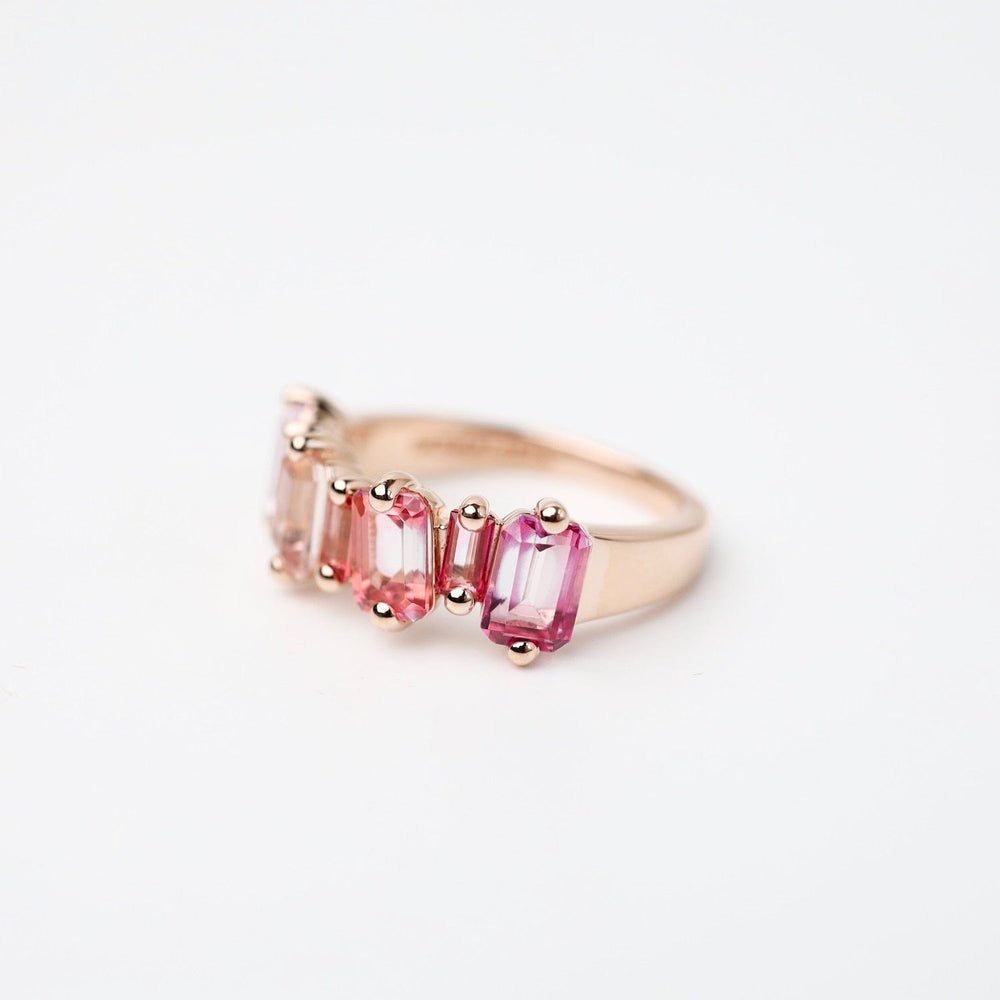 
                  
                    RNG-14K Rose Gold Mixed Pink Topaz Half Band Ring
                  
                