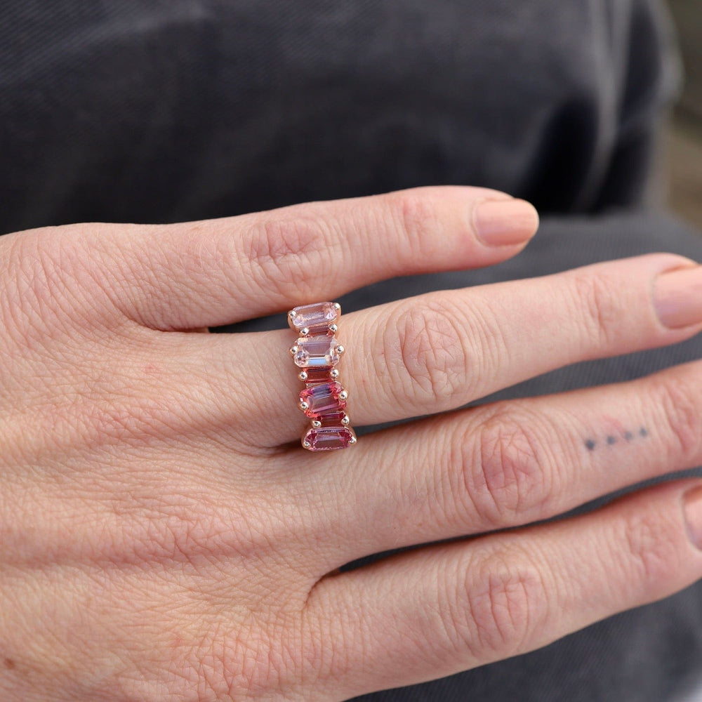 
                  
                    RNG-14K Rose Gold Mixed Pink Topaz Half Band Ring
                  
                