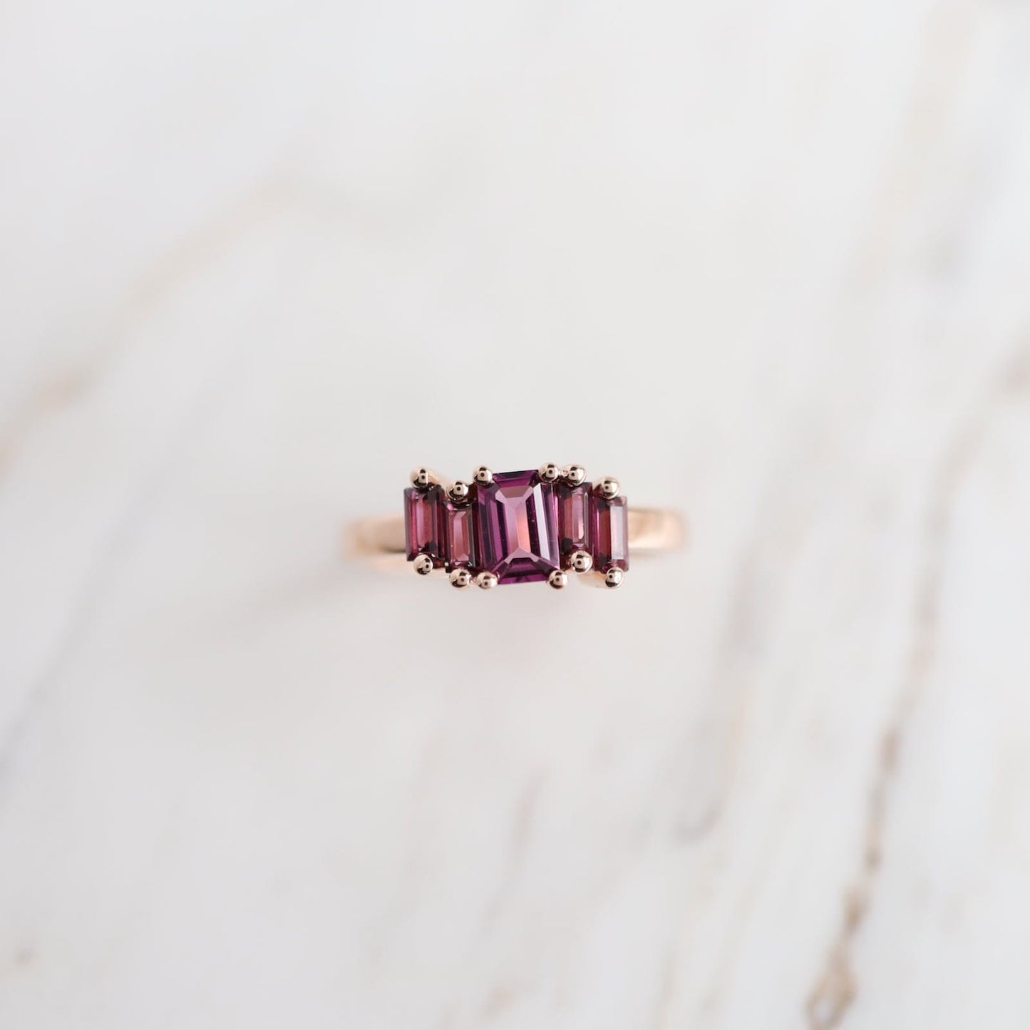 RNG-14K Rose Gold Rhodolite Garnet Ring