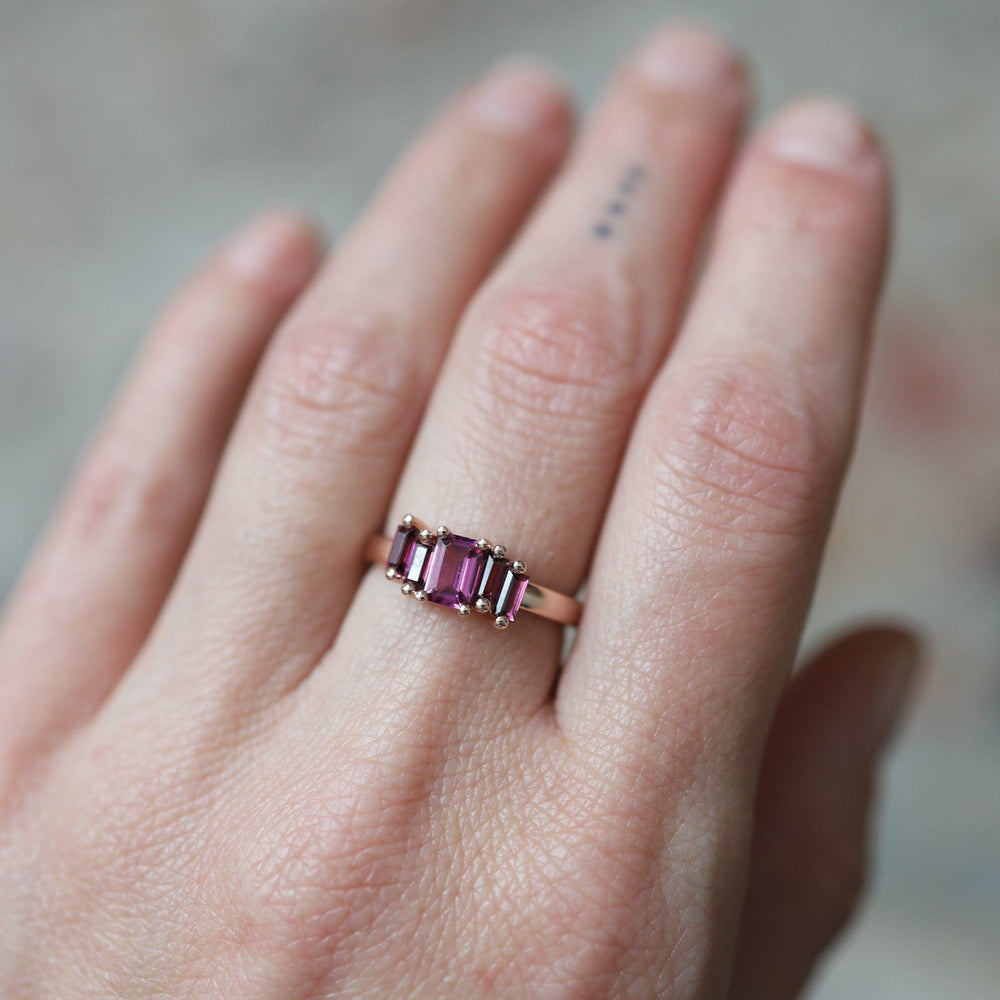 RNG-14K Rose Gold Rhodolite Garnet Ring