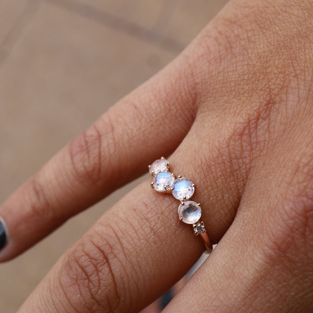 RNG-14K Rose Gold Round Rainbow Moonstone Ring