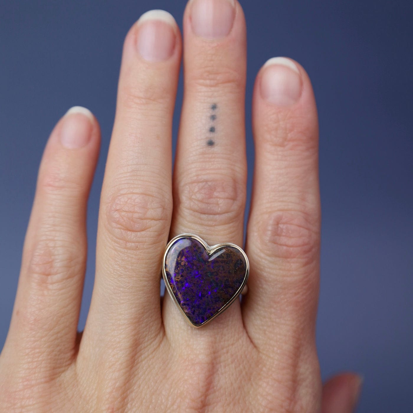 RNG-14K Sterling & 14K Gold Ring w/ BOULDER OPAL Heart on