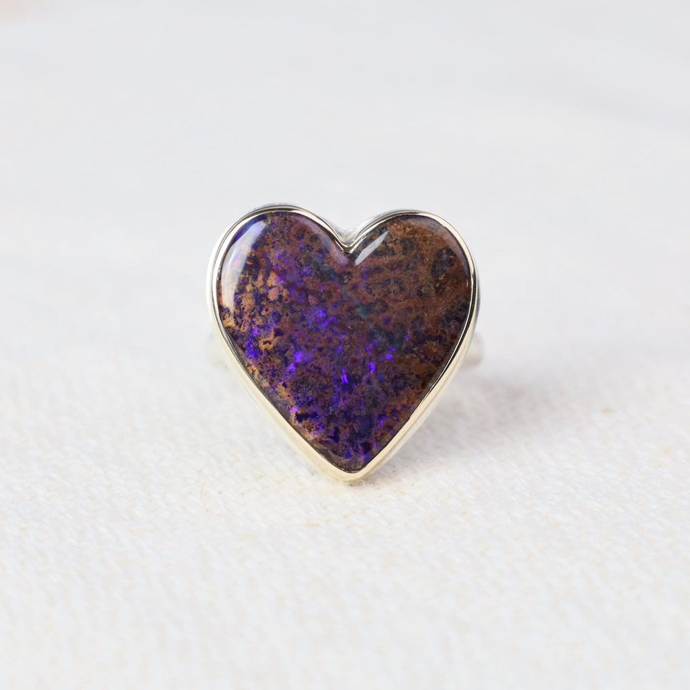 RNG-14K Sterling & 14K Gold Ring w/ BOULDER OPAL Heart on