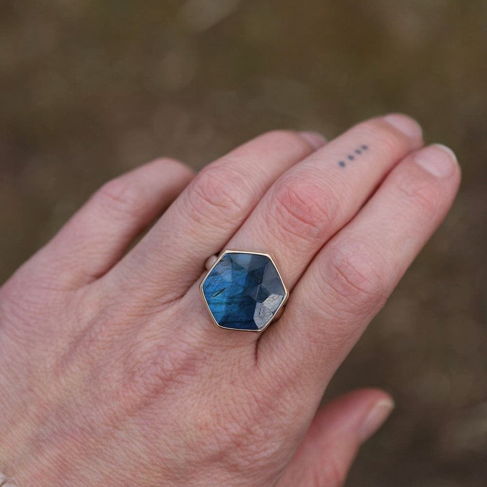 
                      
                        RNG-14K Sterling & 14K Gold Ring w/ Hexagonal Rose Cut LAB
                      
                    