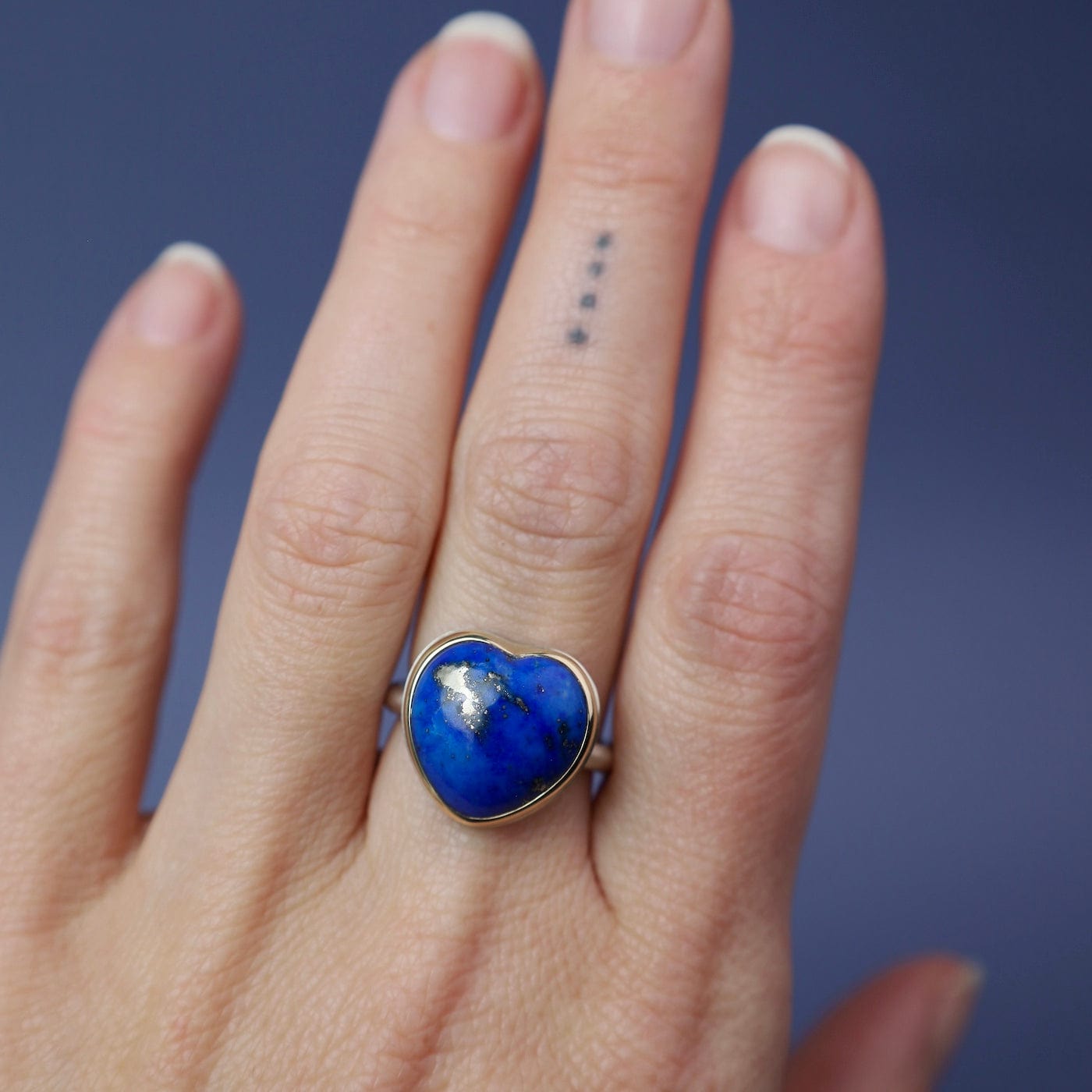 RNG-14K Sterling & 14K Gold Ring w/ LAPIS Heart on Egyptia