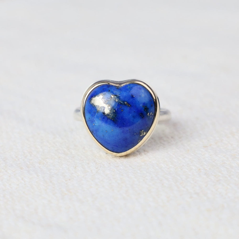 RNG-14K Sterling & 14K Gold Ring w/ LAPIS Heart on Egyptia