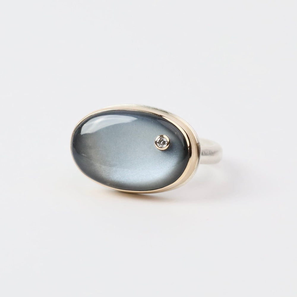 RNG-14K Sterling & 14K Gold Ring w/ Oval Smooth GREY MOONS