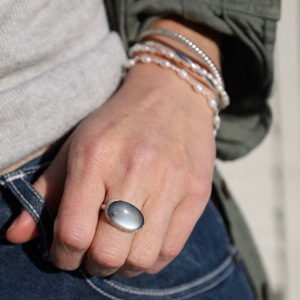 
                  
                    RNG-14K Sterling & 14K Gold Ring w/ Oval Smooth GREY MOONS
                  
                