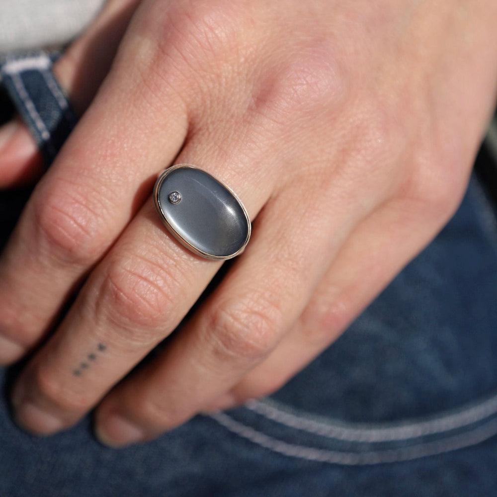 
                  
                    RNG-14K Sterling & 14K Gold Ring w/ Oval Smooth GREY MOONS
                  
                