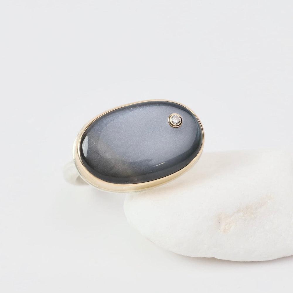 
                  
                    RNG-14K Sterling & 14K Gold Ring w/ Oval Smooth GREY MOONS
                  
                