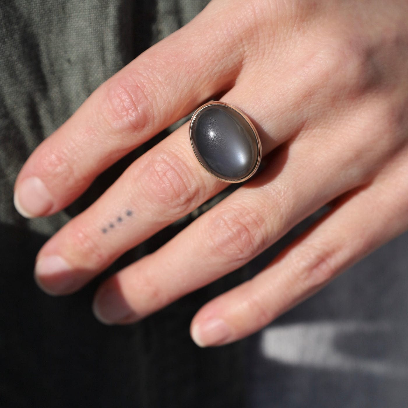 RNG-14K Sterling & 14K Gold Ring w/ Oval Smooth GREY MOONS