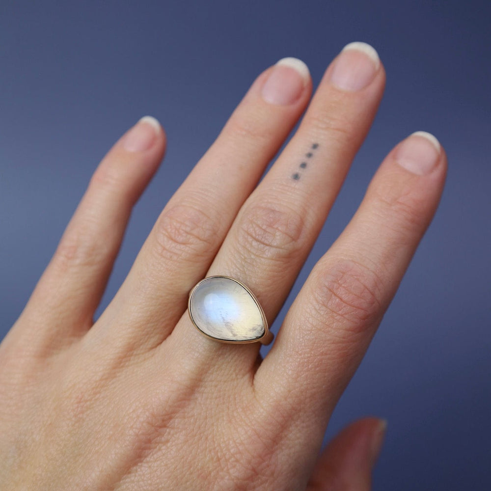 RNG-14K Sterling & 14K Gold Ring w/ Teardrop Smooth WHITE