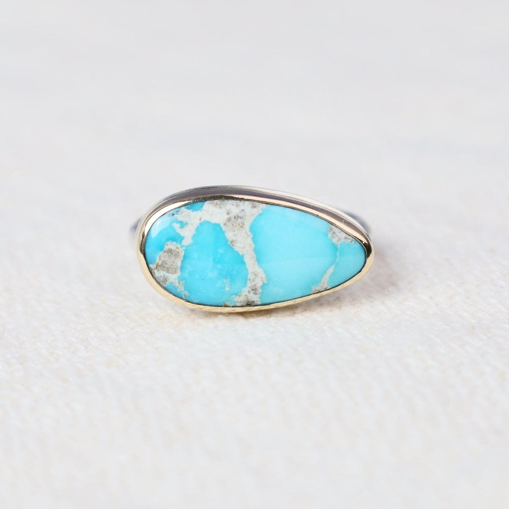 RNG-14K Sterling & 14K Gold Ring w/ Teardrop SONORAN BLUE