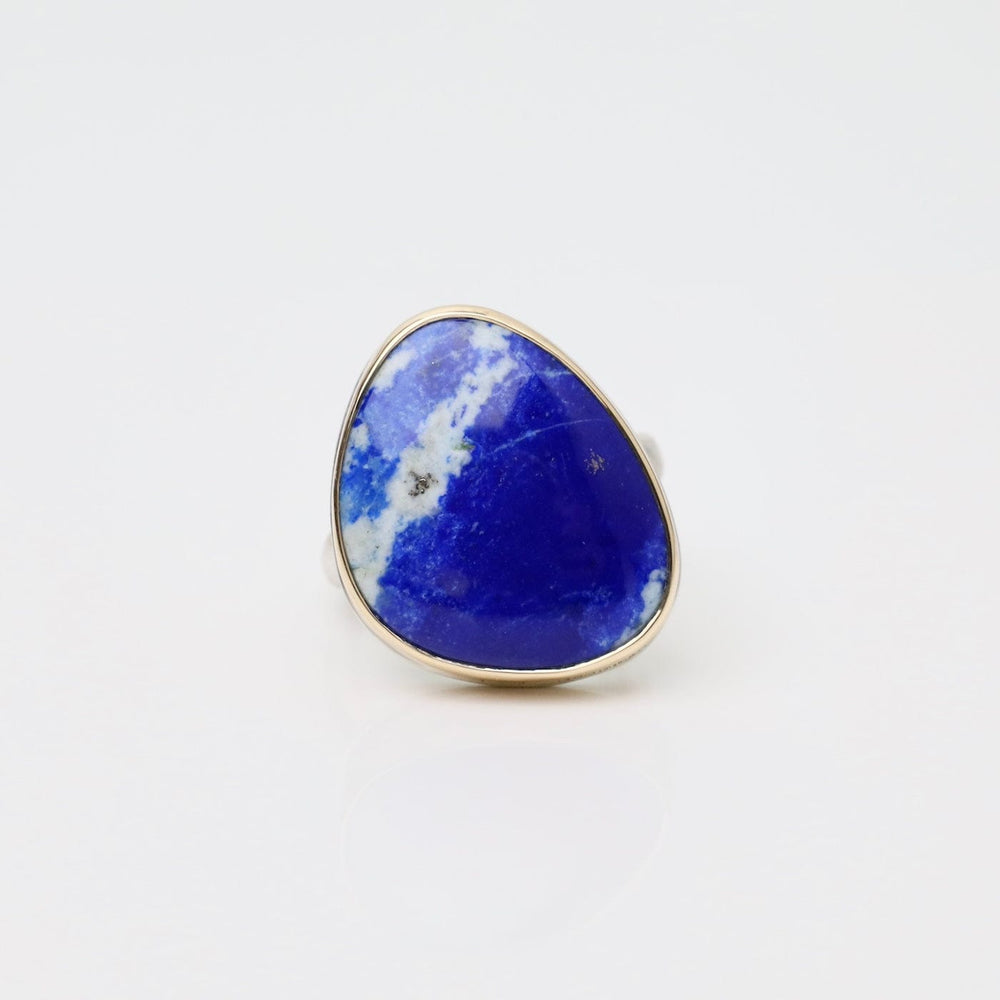 RNG-14K Sterling & 14K Gold Ring w/ Vertical Smooth Lapis