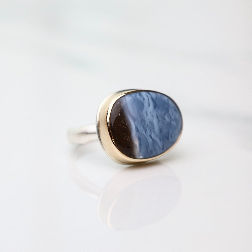 
                      
                        RNG-14K Sterling & 14K Gold Ring with Asymmetrical Indian Blue Opal
                      
                    