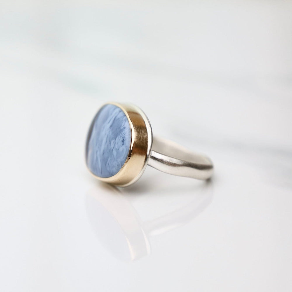 
                      
                        RNG-14K Sterling & 14K Gold Ring with Asymmetrical Indian Blue Opal
                      
                    