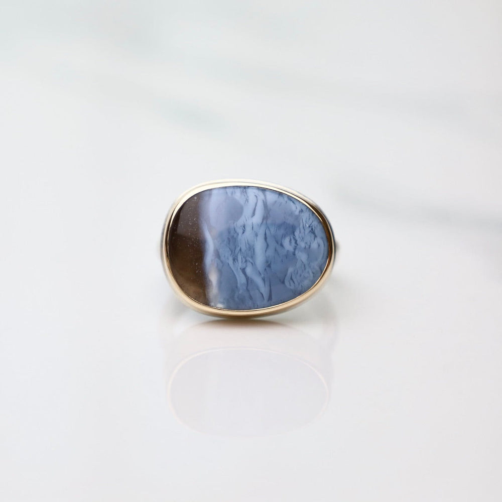 
                      
                        RNG-14K Sterling & 14K Gold Ring with Asymmetrical Indian Blue Opal
                      
                    