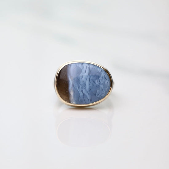 RNG-14K Sterling & 14K Gold Ring with Asymmetrical Indian Blue Opal