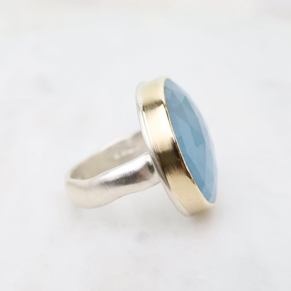 
                      
                        RNG-14K Sterling & 14K Gold Ring with Large Round Rose Cut Aquamarine
                      
                    