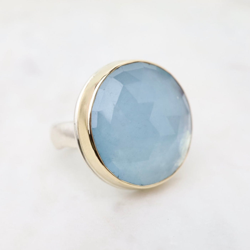 
                      
                        RNG-14K Sterling & 14K Gold Ring with Large Round Rose Cut Aquamarine
                      
                    