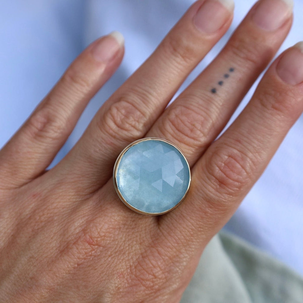 
                      
                        RNG-14K Sterling & 14K Gold Ring with Large Round Rose Cut Aquamarine
                      
                    