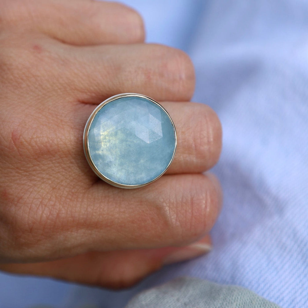 
                      
                        RNG-14K Sterling & 14K Gold Ring with Large Round Rose Cut Aquamarine
                      
                    