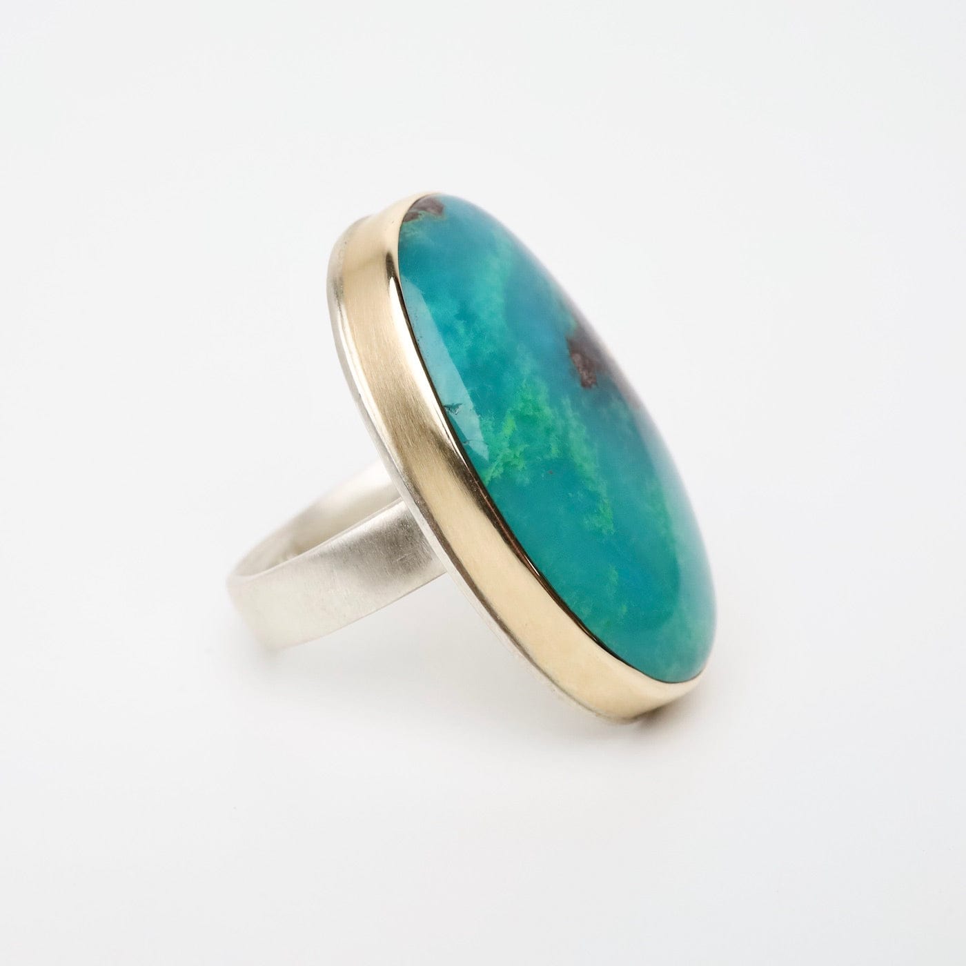 Sterling & 14K Gold Ring with Large Vertical Oval Smooth Gem Silica ...