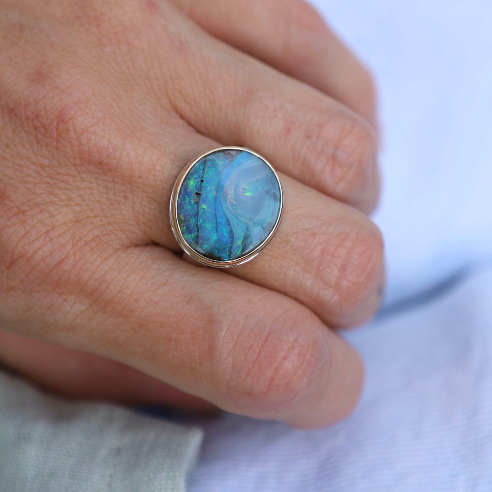 
                      
                        RNG-14K Sterling & 14K Gold Ring with Oval Boulder Opal
                      
                    