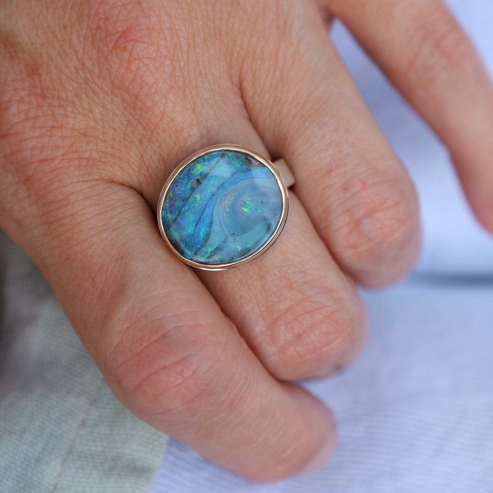 RNG-14K Sterling & 14K Gold Ring with Oval Boulder Opal