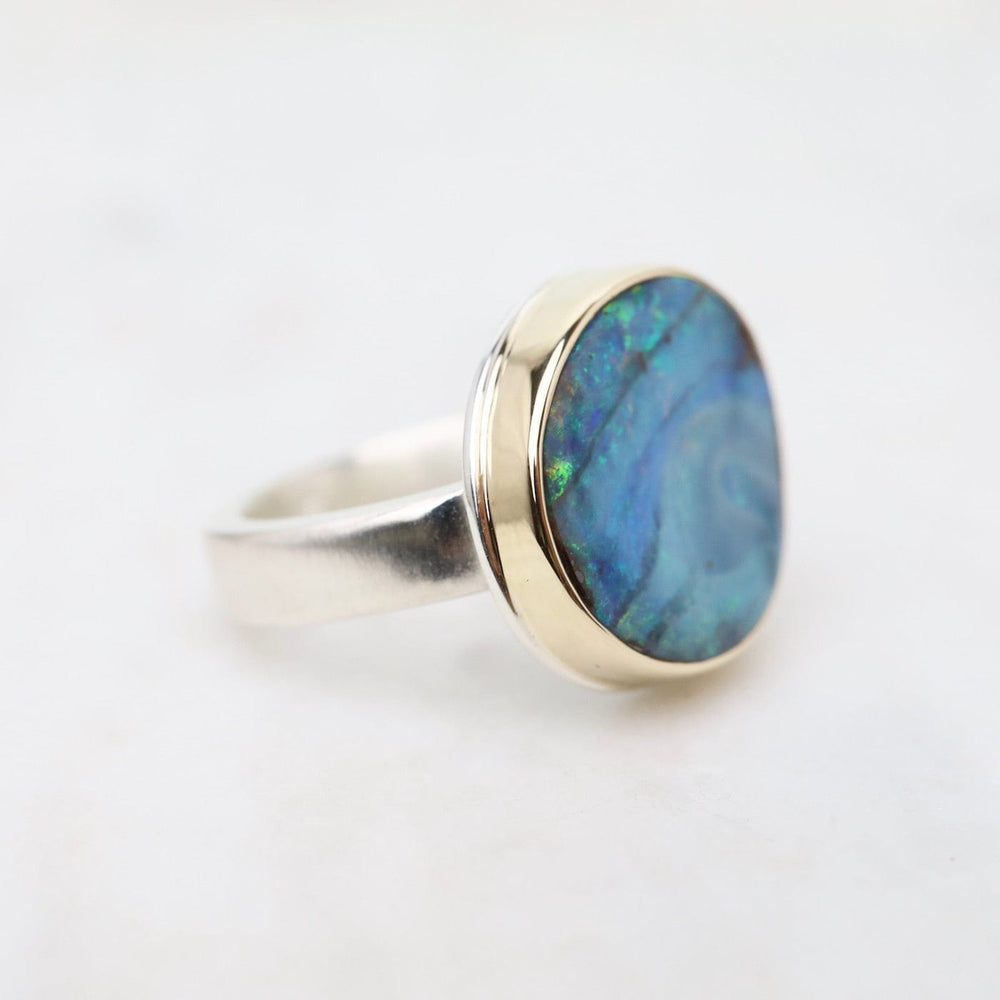 
                      
                        RNG-14K Sterling & 14K Gold Ring with Oval Boulder Opal
                      
                    